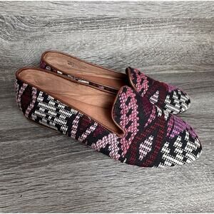 Teysha Loafers Woven Pink Red Textile Leather Aztec Boho Preppy Womens Sz 8.5